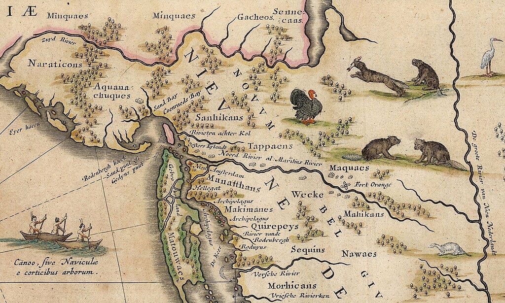 A map of the Hudson River Valley c. 1634 (north is to the right)